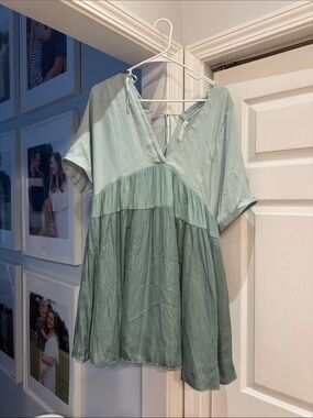 Mustard Seed | Light Sage Green Tiered V-Neck Babydoll Dress